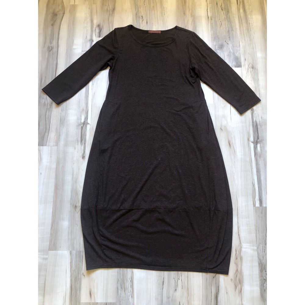 Cut Loose Brown Textured Knit Cocoon Midi Dress 3/4 Sleeve Pockets Womens Medium